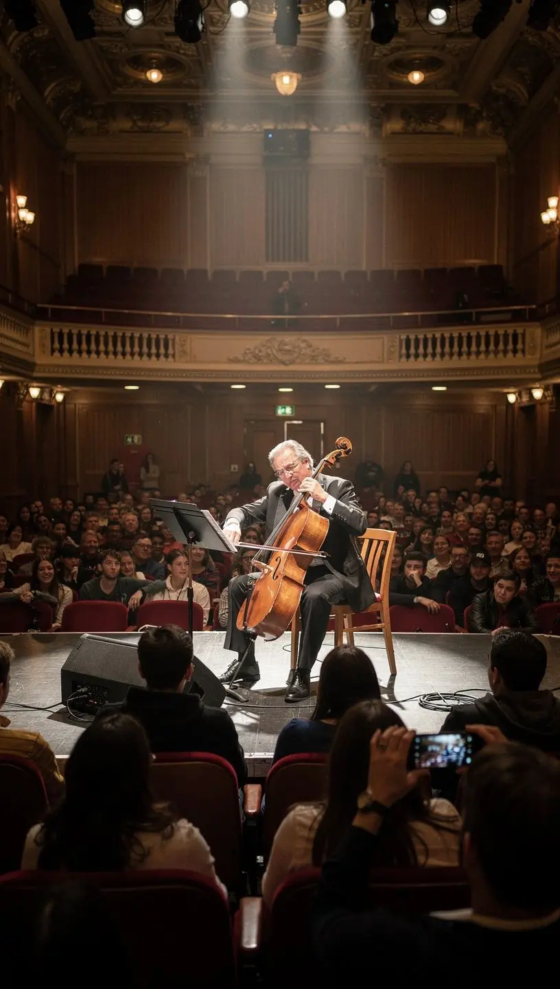 Bezoekers die genieten van een backstage tour in de concertzaal, omringd door muzikale memorabilia.