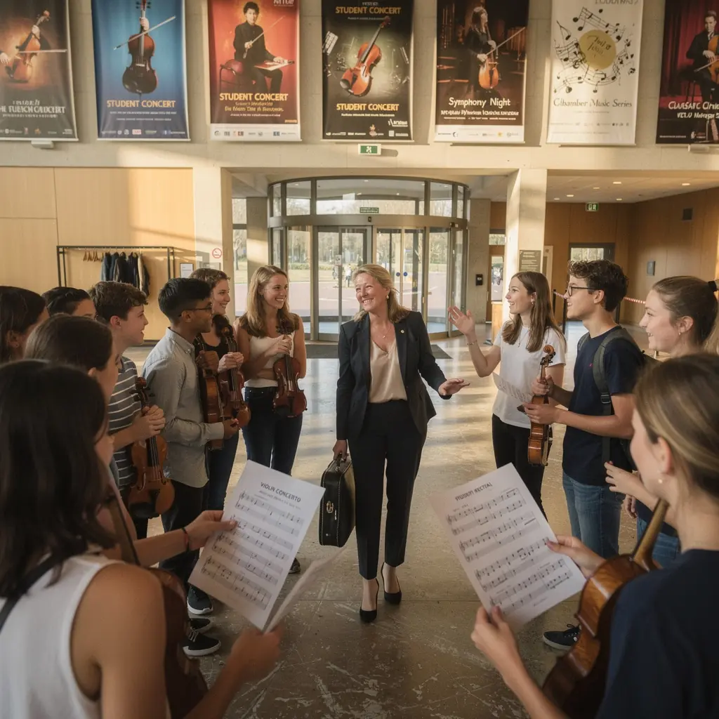 Een prachtig uitzicht op het podium met een volle zaal tijdens een klassiek concert.